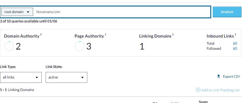 Novamany domain authority