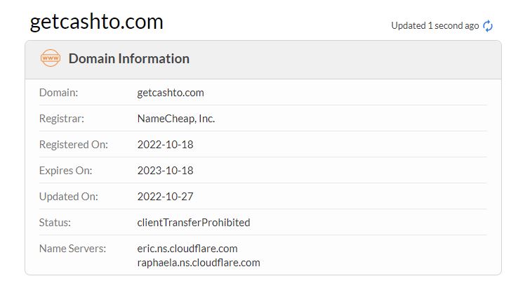 Getcashto whois record