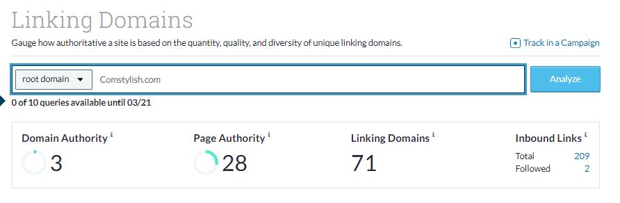 Comstylish domain authority