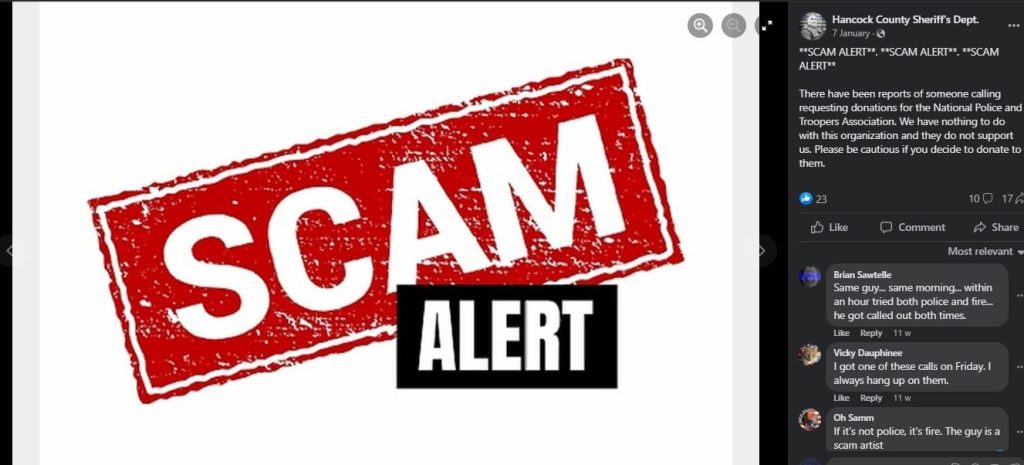 National police and troopers association scam alert