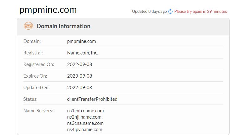 Pmpmine domain whois record