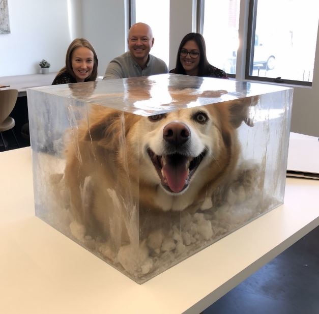 dog encased in resin