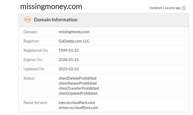 Missingmoney.com whois record